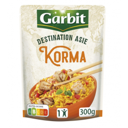 煮熟的菜餚 korma 長米飯，配香料和咖哩雞GARBIT