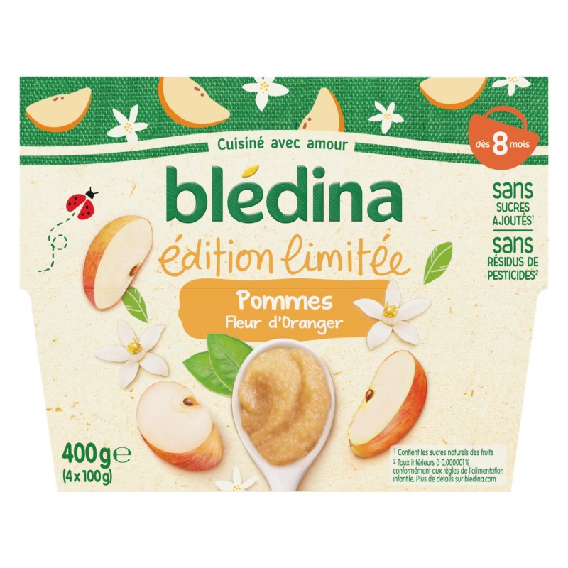 Blédina Dessert Bébé Dès 8 Mois Compote De Pomme & Fleur D'Oranger Le Lot  De 4 Coupelles De 100G - DRH MARKET Sarl